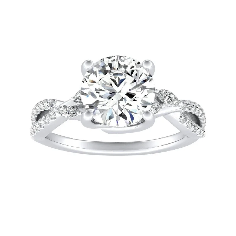 Ladies platinum solitaire engagement ring-Auriya Infinity Round 2ct Moissanite and 1/8ctw Diamond Engagement Ring 14K Gold