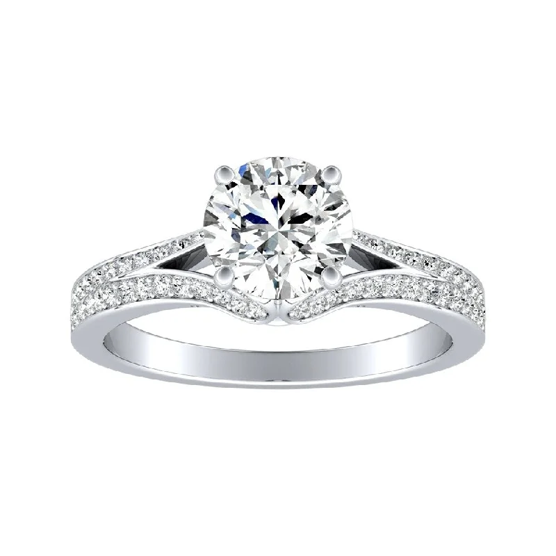 Ladies two-tone diamond engagement ring-Auriya 14k Gold Round 4ct Moissanite and 1/3ctw Diamond Engagement Ring