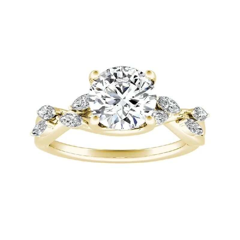 Ladies engagement ring with a twist-Auriya Vintage Floral 2ct Moissanite and 1/3ctw Marquise Diamond Engagement Ring 14K Gold