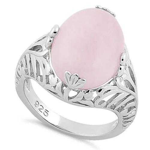 Ladies diamond ring set-Sterling Silver Rose Quartz Gemstone Ring