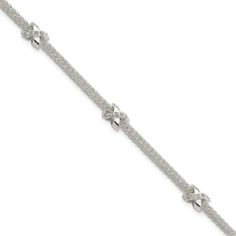 Ladies rose gold bracelet-925 Sterling Silver Cubic Zirconia Xs Bracelet, 7.25" w/1in Extender