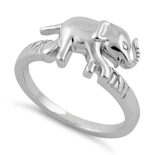 Ladies engagement ring with halo-Sterling Silver Elephant Ring