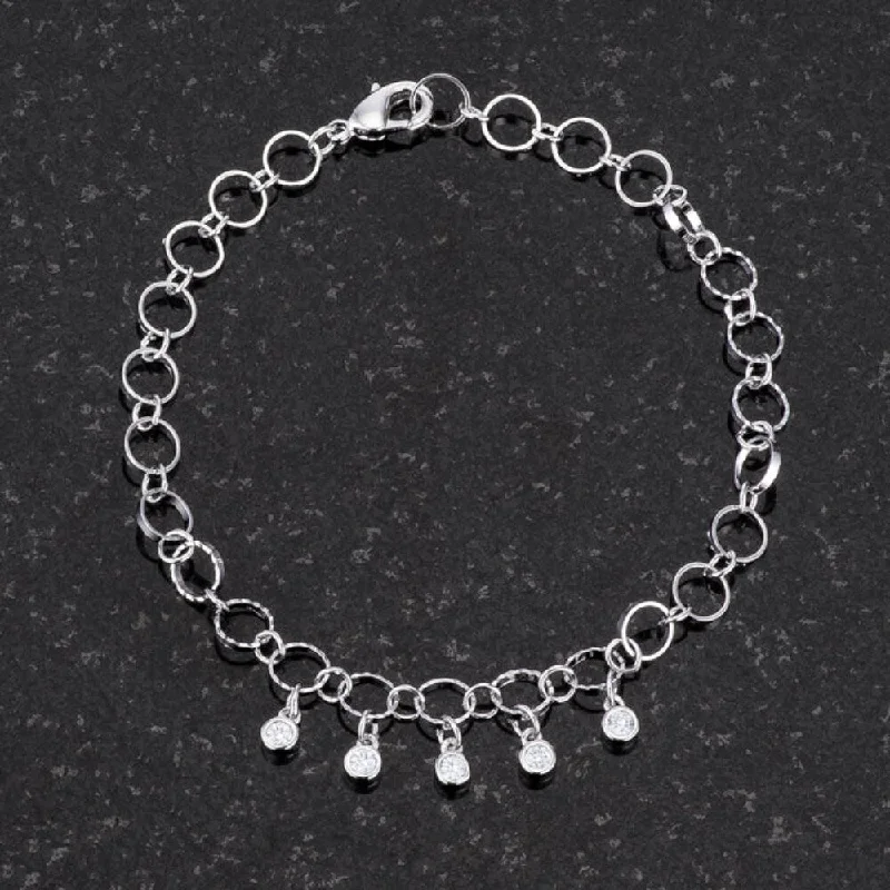 Ladies bracelet set-0.55 Ct Stunning 8" Rhodium Bracelet With Cz Charms - 8" Chain