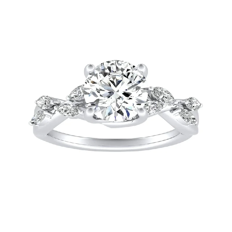 Ladies custom engagement ring-Auriya Vintage Floral 1 1/2ct Moissanite and 1/3ctw Marquise Diamond Engagement Ring 14K Gold