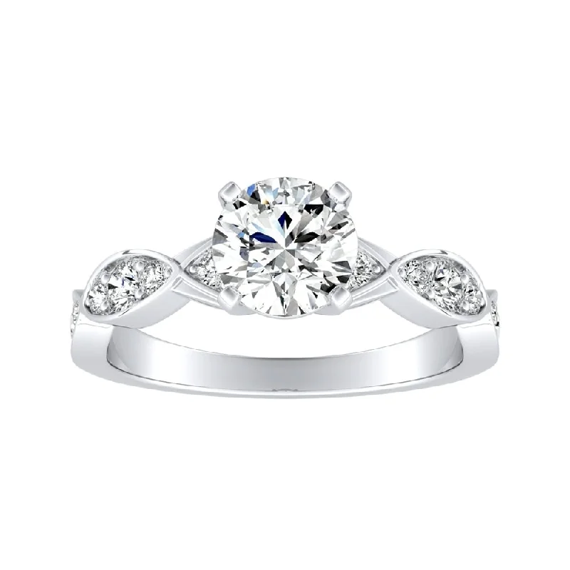 Ladies halo engagement ring-Auriya 14k Gold 3ct Round Moissanite and 1/3ct TDW Wave Style Diamond Engagement Ring