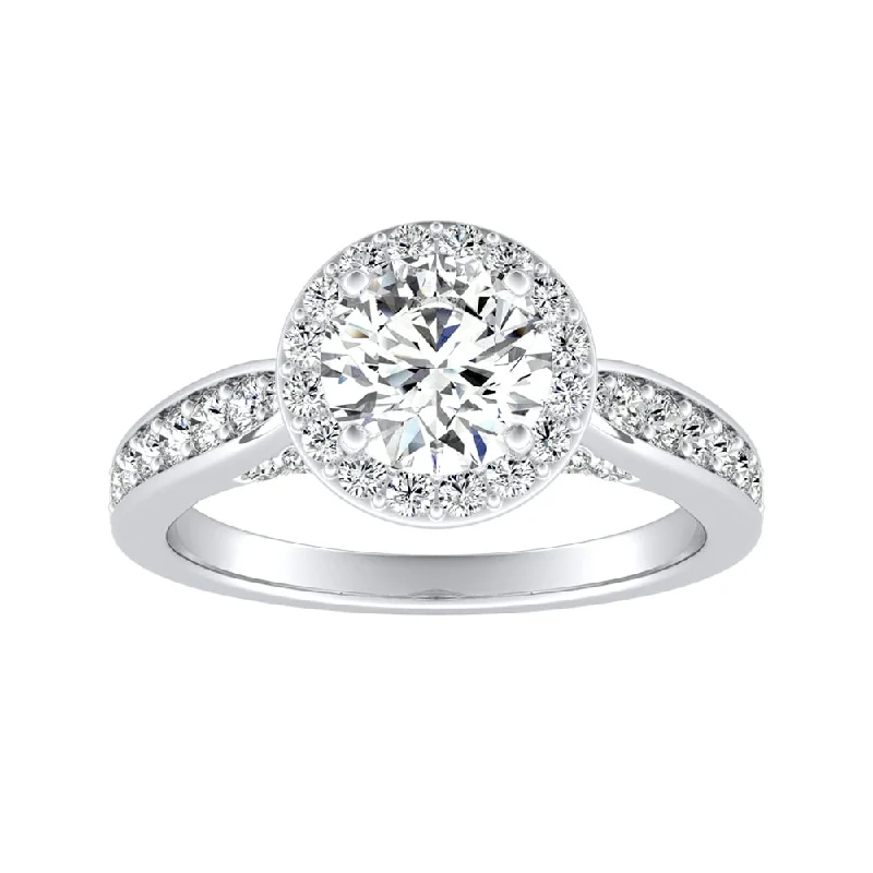 Ladies engagement ring with hidden diamonds-Auriya 14k Gold 3/4ct Round Moissanite Halo Diamond Engagement Ring 1/2cttw