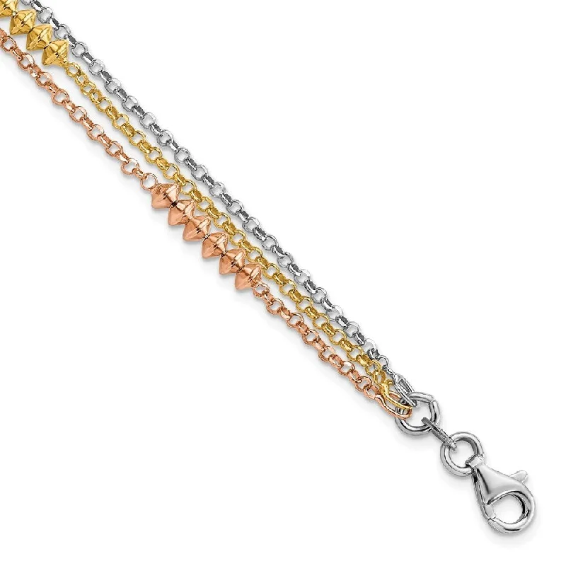 Ladies gemstone bangle-925 Sterling Silver Rhodium-plated Rose & Yellow gold-plated Multi-strand Bracelet, 6.75" w/1in Extender