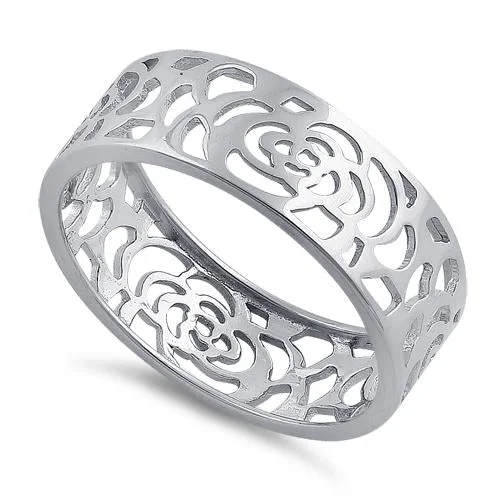 Ladies silver wedding ring-Sterling Silver Flower Ring