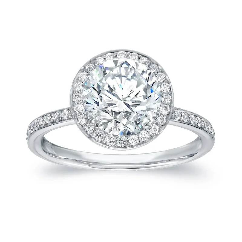 Ladies solitaire engagement ring-Auriya Round 2ct Moissanite and 2/5cttw Halo Diamond Engagement Ring 14K Gold