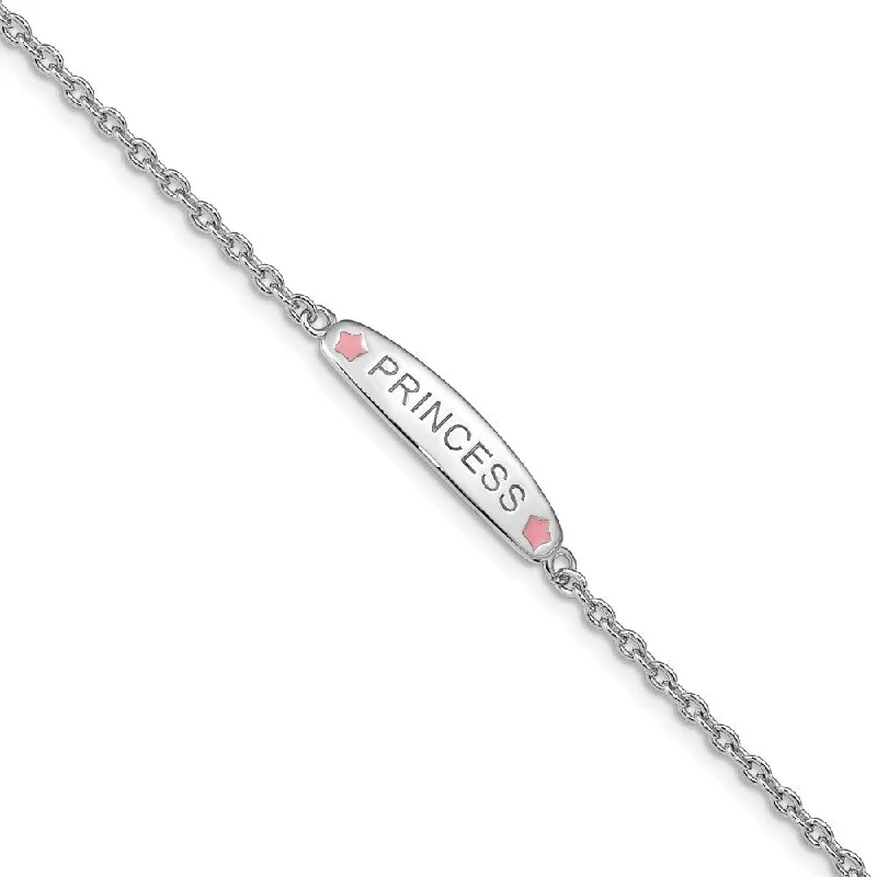 Ladies bracelet with crystals-925 Sterling Silver 2mm Rhodium-plated Enamel Bracelet, 6" w/1in Extender