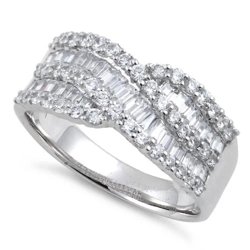 Ladies wedding band-Sterling Silver Elegant Helix Clear CZ Ring