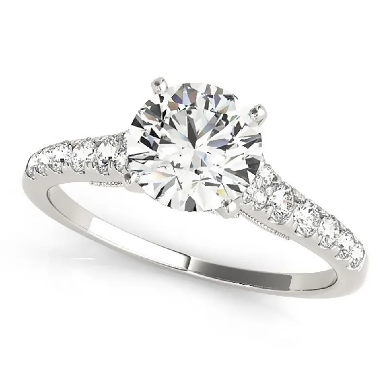 Ladies solitaire diamond engagement ring-Auriya 1 1/2ct Vintage Moissanite and Diamond Engagement Ring 1/4ctw 14K Gold