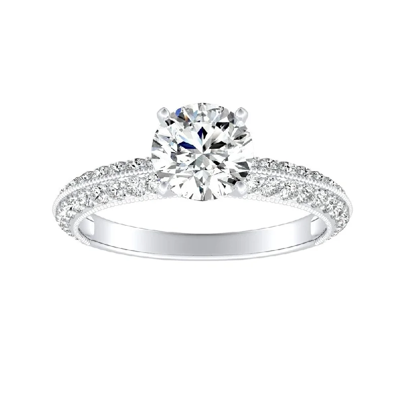 Ladies classic engagement ring-Auriya 1ct Round Moissanite and Diamond Engagement Ring 1/6ctw 14k Gold