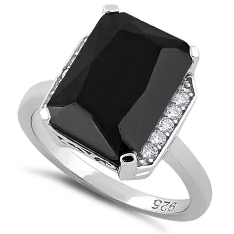 Ladies anniversary ring-Sterling Silver Black Radiant Cut CZ Ring