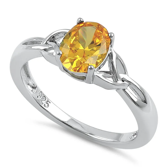 Ladies chic ring-Sterling Silver Charmed Oval Yellow CZ Ring