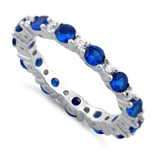 Ladies designer engagement ring-Sterling Silver Eternity Blue Spinel CZ Ring