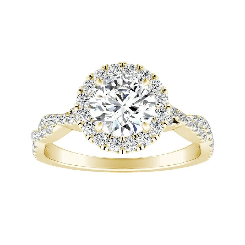 Ladies silver engagement ring-Auriya 14k Gold 1ct Round Moissanite Halo Diamond Engagement Ring 1/8ctw