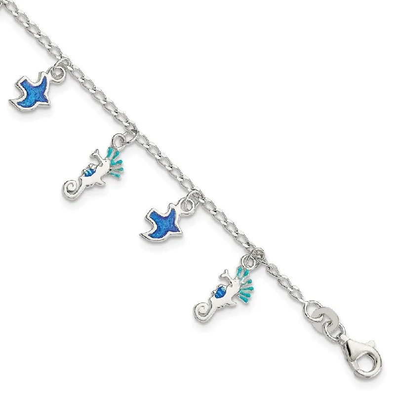 Ladies statement bracelet-925 Sterling Silver Enamel Dangle Childs Bracelet, 4" w/1in Extender