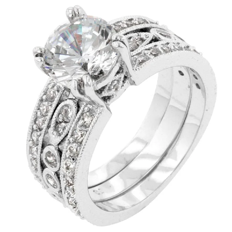 Ladies unique diamond engagement ring-Cubic Zirconia Eleanor Engagement Ring With Silver-Tone Plated