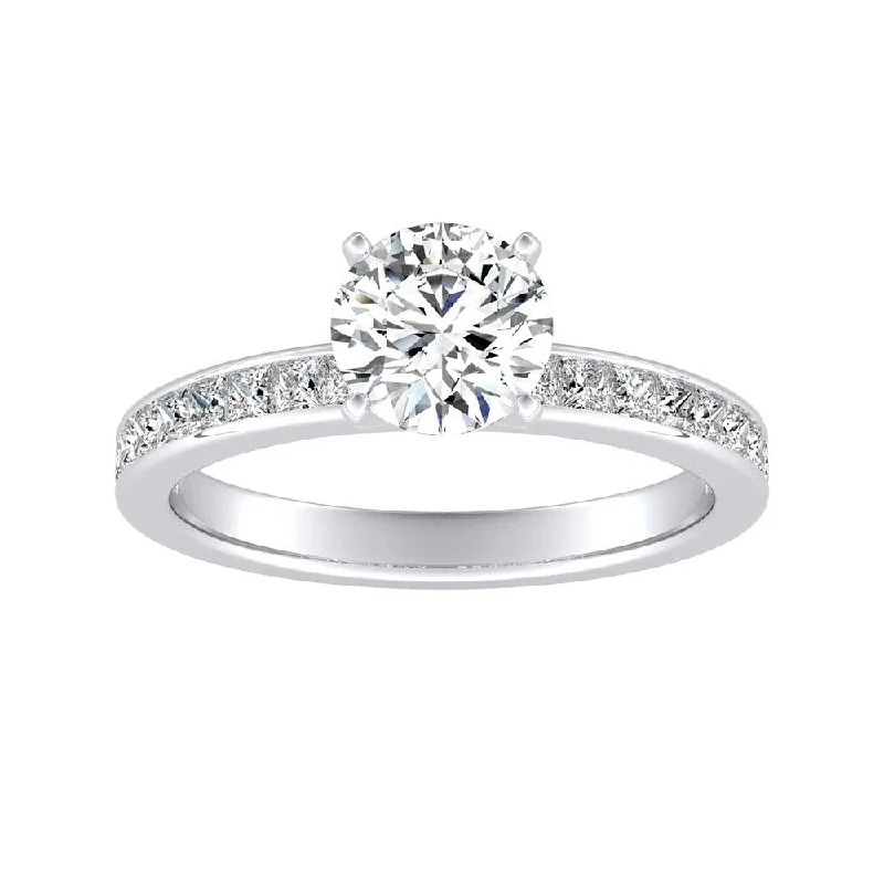 Ladies halo engagement ring-Auriya 14k Gold Classic 3/4ct Moissanite and Diamond Engagement Ring 1/2ctw