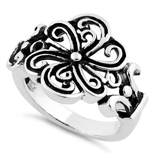 Ladies gold ring-Sterling Silver Round Swirl Flower Ring