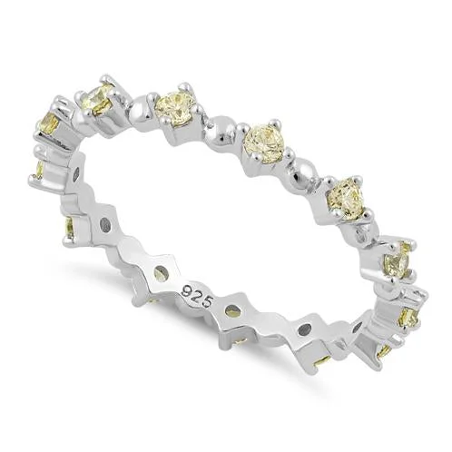 Ladies unique gemstone ring-Sterling Silver Eternity Thin Golden Yellow CZ Ring