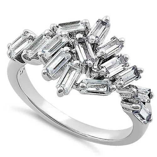 Ladies delicate ring-Sterling Silver Cluster Baguette Straight Clear CZ Ring