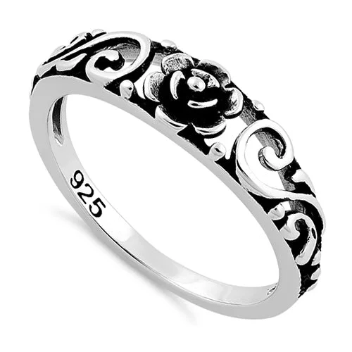 Ladies platinum ring-Sterling Silver Flower Swirl Ring