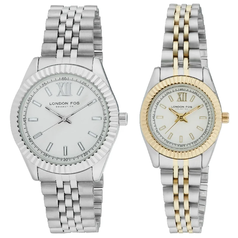 Ladies gold bangle bracelet-London Fog His and Hers Norwich Silver Link Bracelet Watch Set