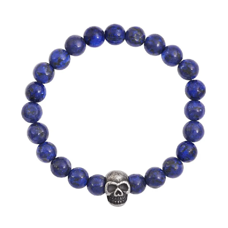 Ladies minimalistic bracelet-Oxidized Silver Skull Lapis Bracelet