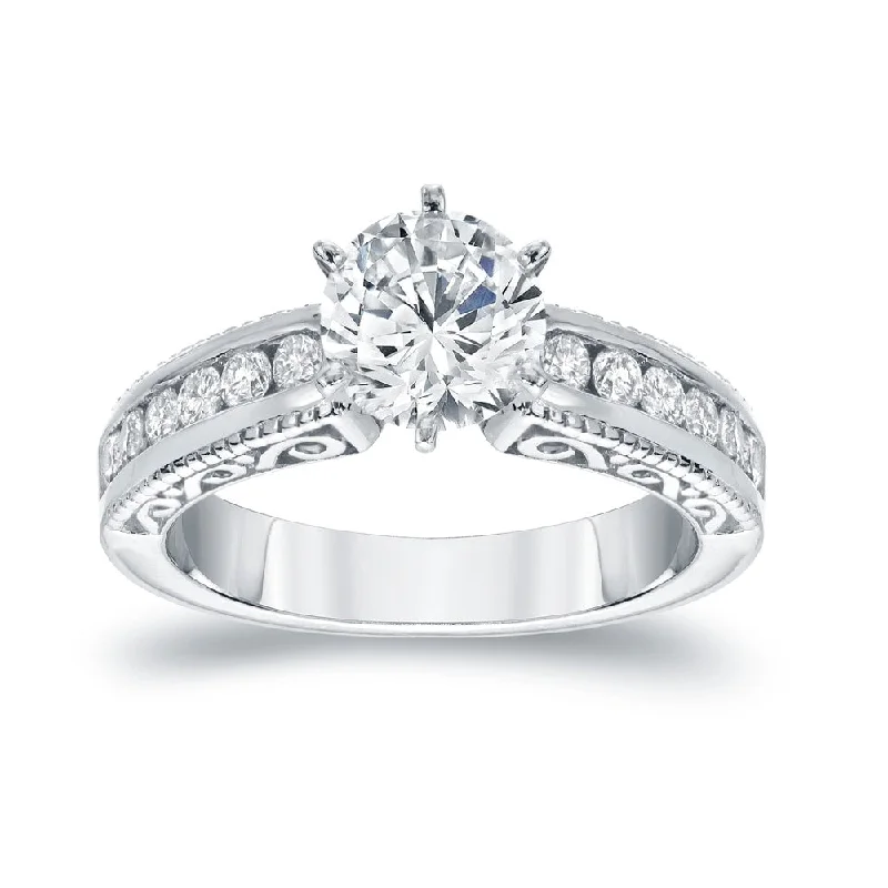 Ladies art deco engagement ring-Auriya Vintage Round 1 1/5ct Moissanite and 1/3ctw Diamond Engagement Ring 14K Gold