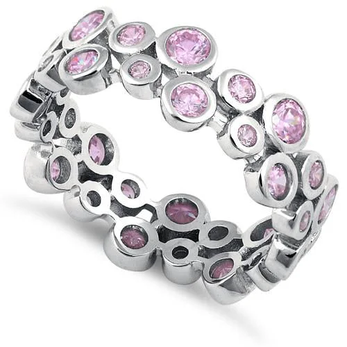 Ladies multi-stone ring-Sterling Silver Eternity Bubbles Pink CZ Ring