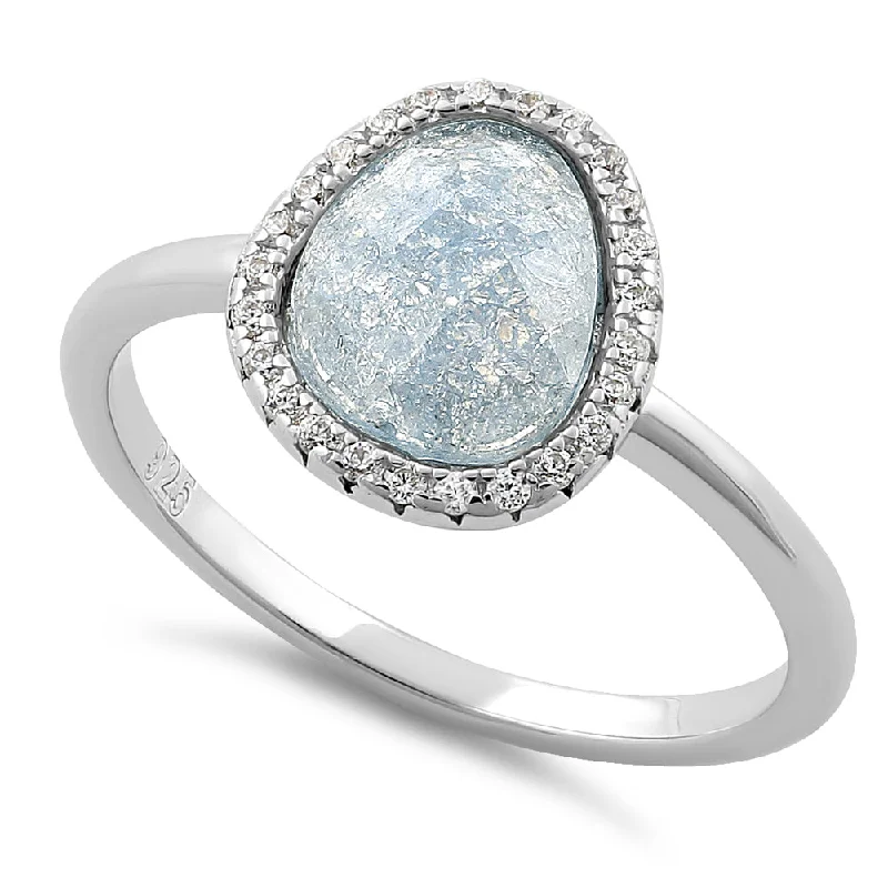 Ladies pink diamond ring-Sterling Silver Offset Oval Sky Blue Ice Galaxy CZ Ring