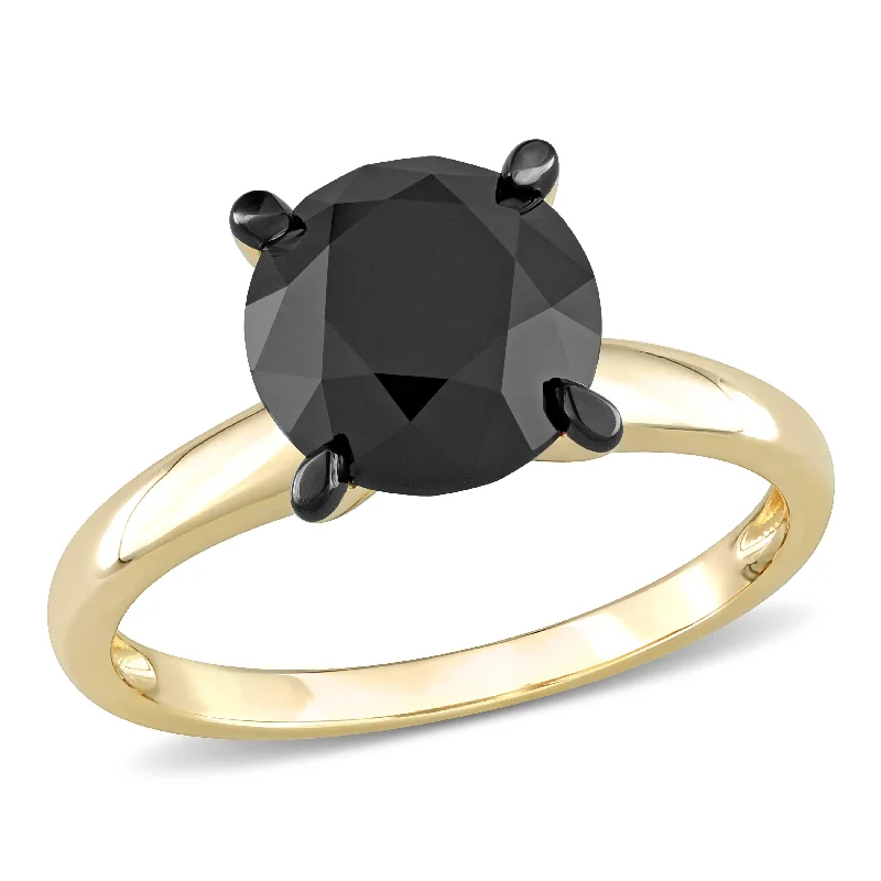 Ladies silver engagement ring-Miadora 3ct TDW Black Diamond Solitaire Engagement Ring in 14k Yellow Gold