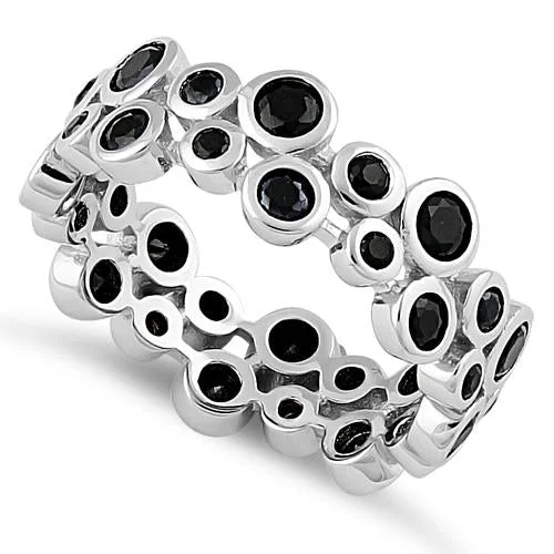 Ladies custom ring-Sterling Silver Eternity Bubbles Black CZ Ring