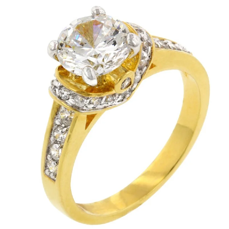 Ladies classic diamond engagement ring-Gold-Tone Regal Engagement Ring For Women