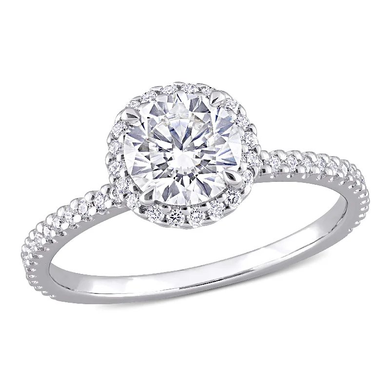 Ladies traditional engagement ring-Miadora Sterling Silver 1 1/4ct TGW Created Moissanite Halo Engagement Ring