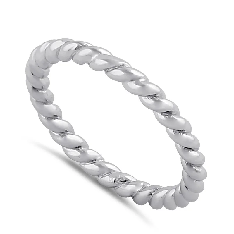 Ladies bridal set ring-Sterling Silver Stackable Rope Ring