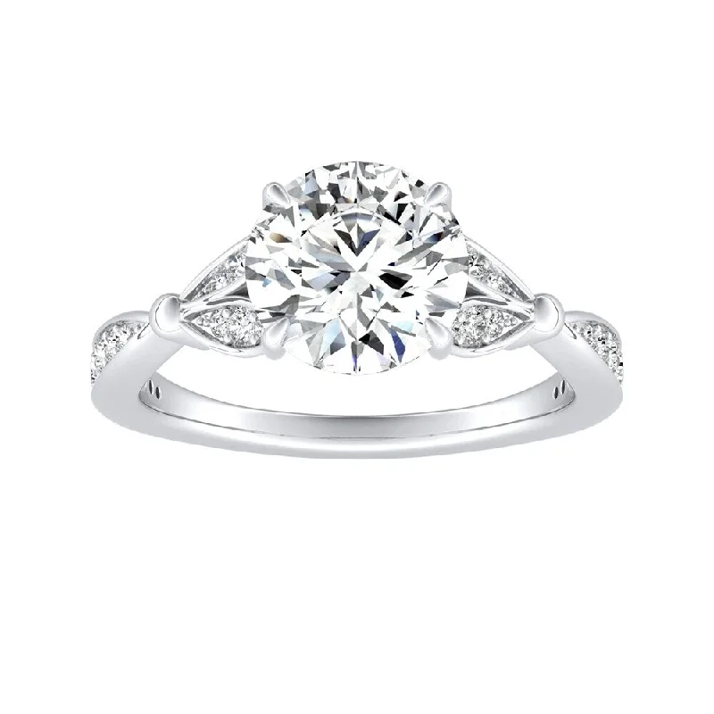 Ladies diamond engagement ring-Auriya 14k Gold Vintage Floral 4ct Round Moissanite and 1/4ctw Diamond Engagement Ring