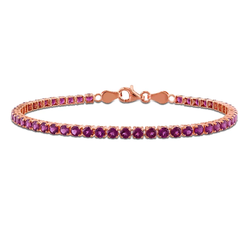 Ladies gold link bracelet-Miadora 3 5/8ct TGW Rhodolite Tennis Bracelet in Rose Silver