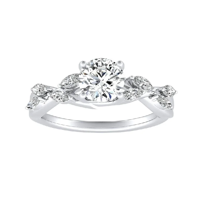 Ladies white gold engagement ring-Auriya Vintage Floral 1/2ct Moissanite and 1/3ctw Marquise Diamond Engagement Ring 14K Gold