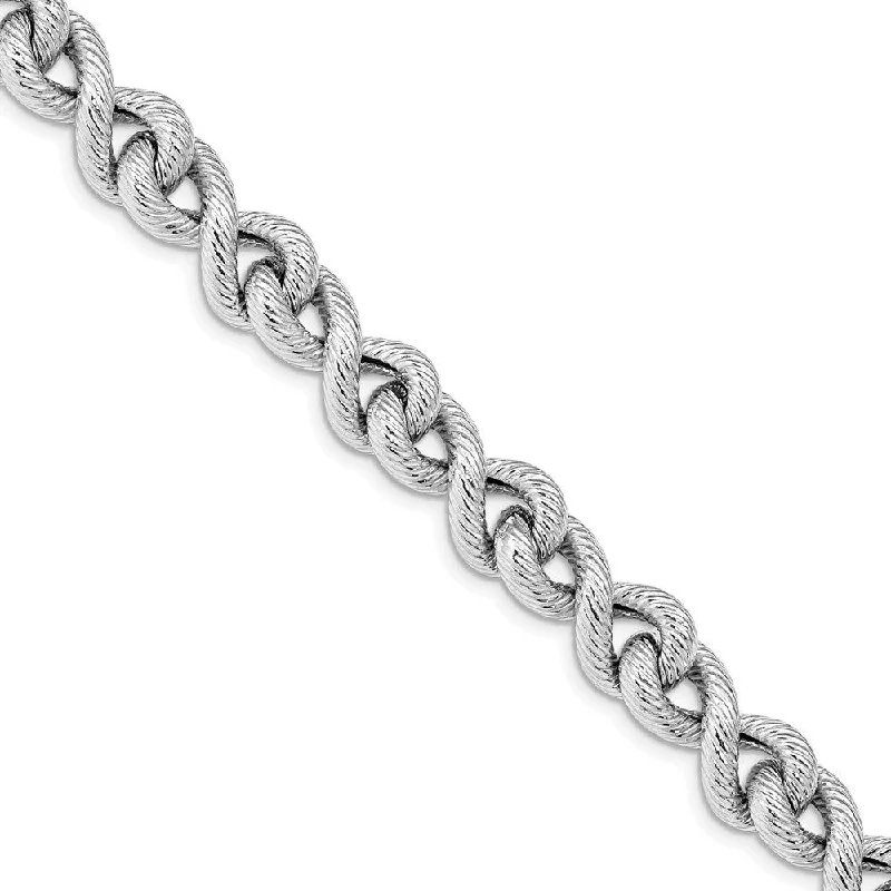 Ladies sterling silver bracelet-925 Sterling Silver Rhodium-plated Textured Bracelet, 7.25" w/0.5in Extender