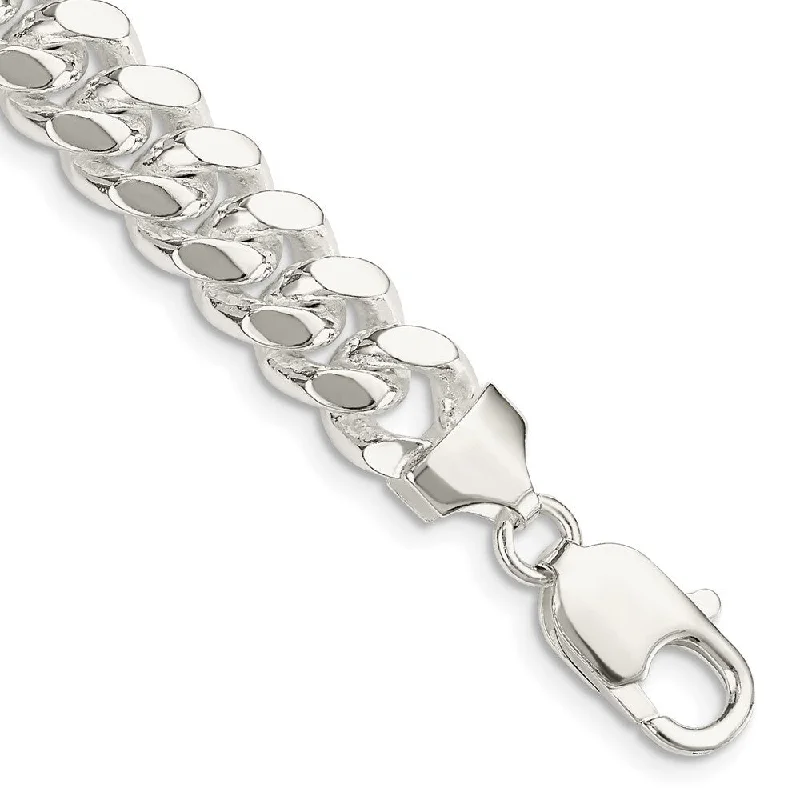 Ladies elegant bangle bracelet-925 Sterling Silver 9mm Domed Curb Chain Bracelet, 8"