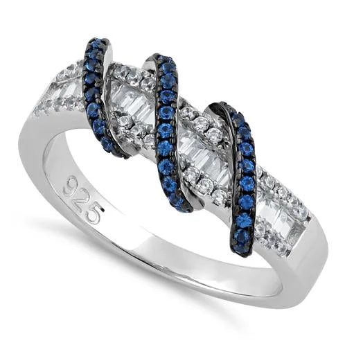 Ladies infinity ring-Sterling Silver Exotic Twisted Blue Spinel CZ Ring