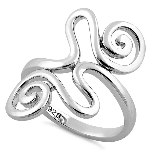 Ladies polished gold ring-Sterling Silver Swirl Ring