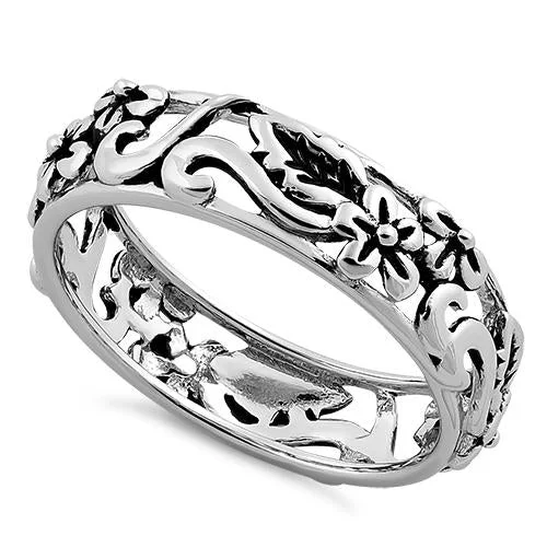 Ladies statement ring-Sterling Silver Floral Design Ring