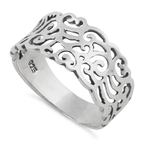 Ladies black diamond ring-Sterling Silver Freeform Ring