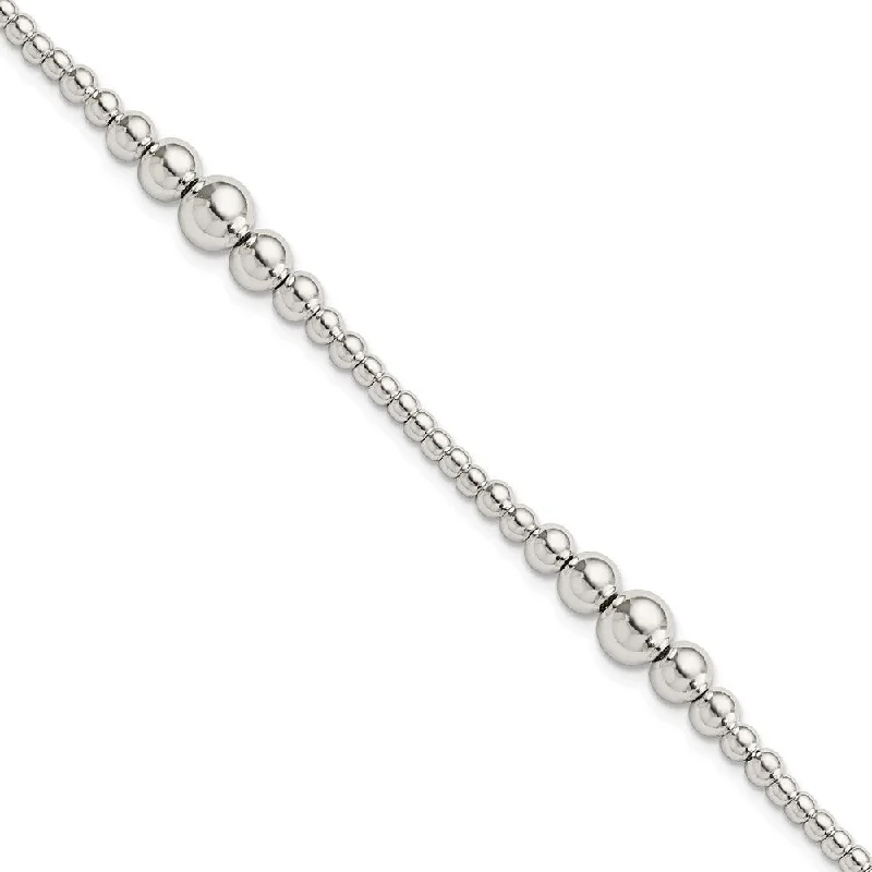 Ladies multi-layer bracelet-925 Sterling Silver Round Graduated Beaded Bracelet, 7.5" (W-6.08mm)