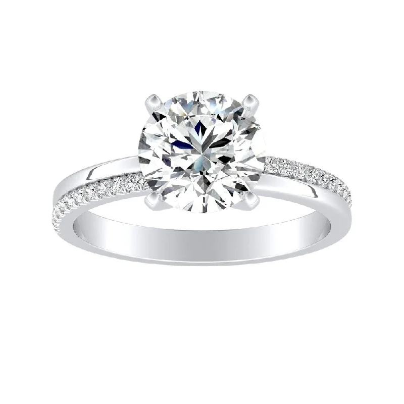 Ladies cushion cut engagement ring-Auriya 14k Gold Modern 2 1/2ct Moissanite and Diamond Engagement Ring 1/8ctw