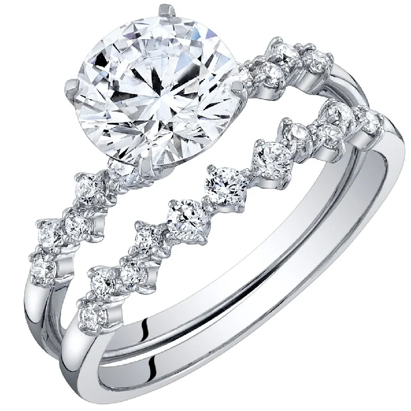 Ladies antique style engagement ring-Sterling Silver 1.50 ct Moissanite Engagement Ring & Wedding Band Bridal Set